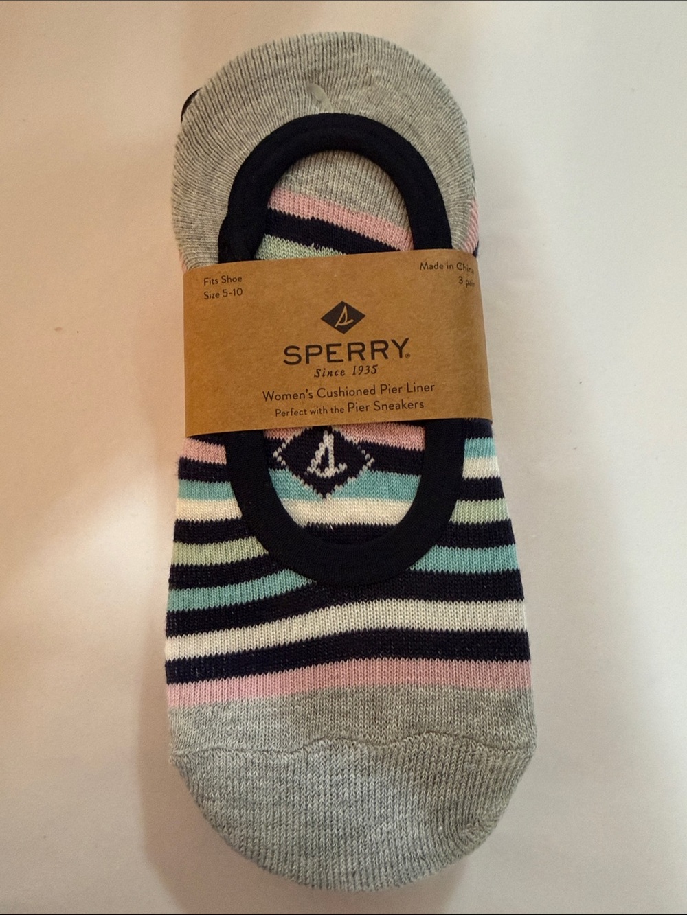 Sperry Women's No-Show Cushioned Liner Socks in Gray, Black, Pink & Mint